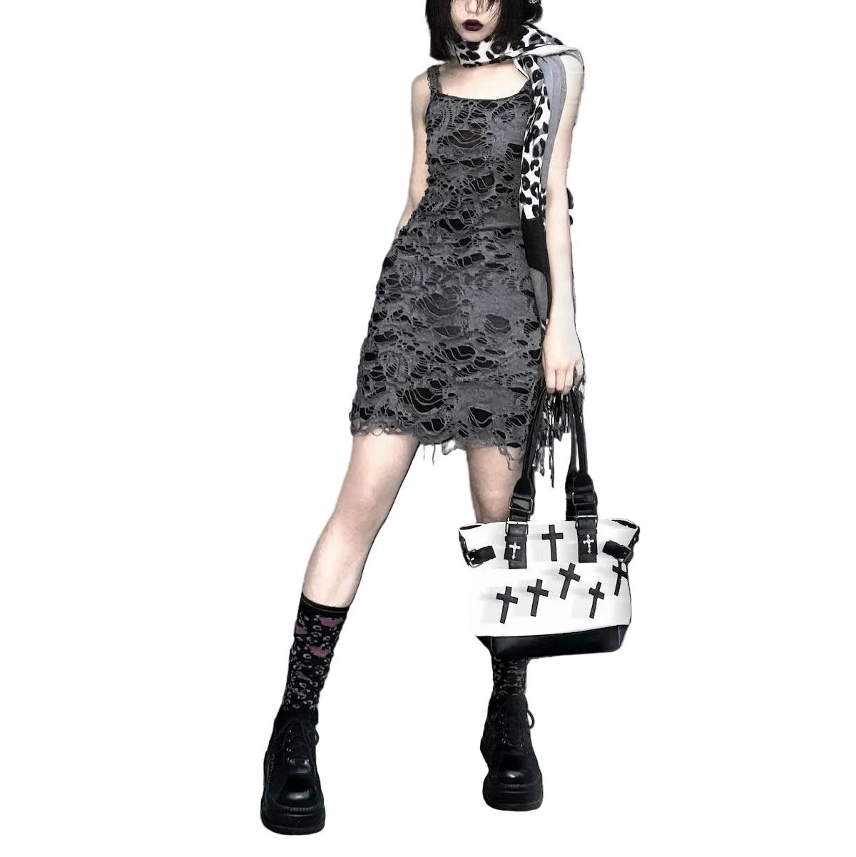Punk Grunge Distressed Mini Dress