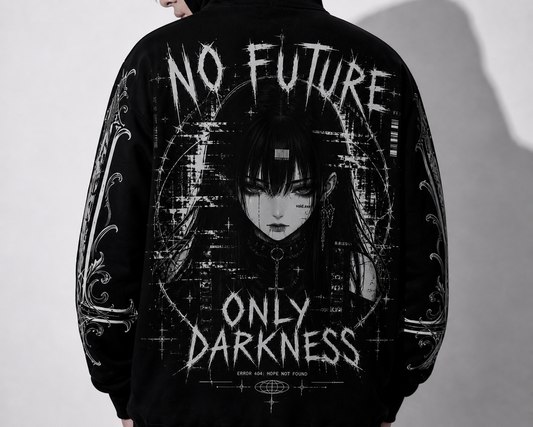 gothic hoodie only darkness back view model black y2k harajuku outfit