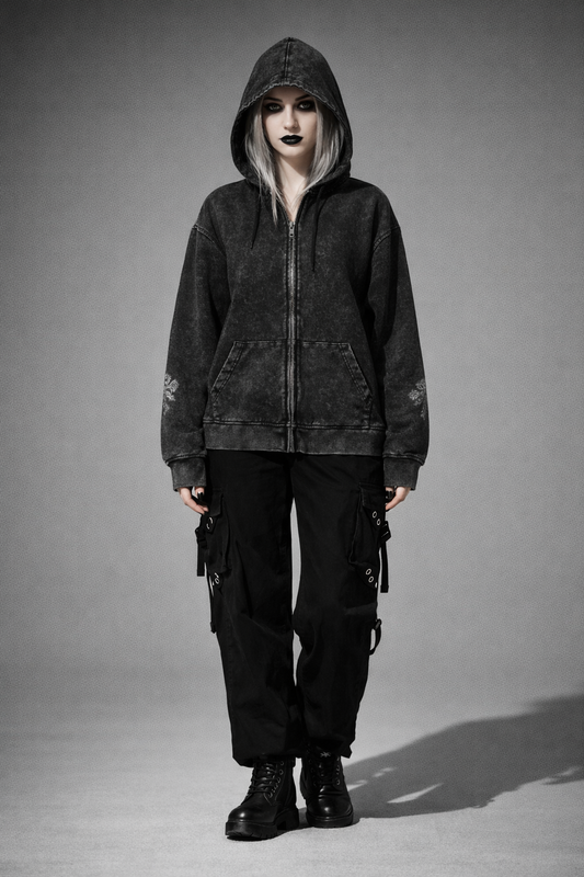 Bluza Gotycka Hoodie Zip| Y2K Goth ONLY DARKNESS 440gsm 100% cotton