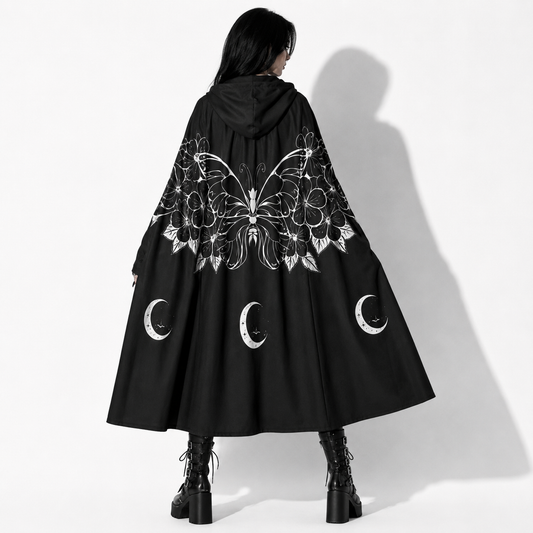 Moon Moth Gothic Hooded Cloak | Witchcore & Dark Academia Maxi Cape