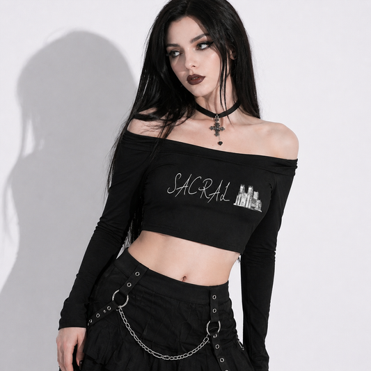 Gothic Off-Shoulder Top | SACRAL Gothic Dark Aesthetic | Rayon