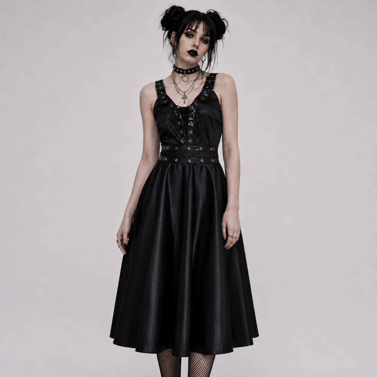 Gothic Faux Leather Skater Dress