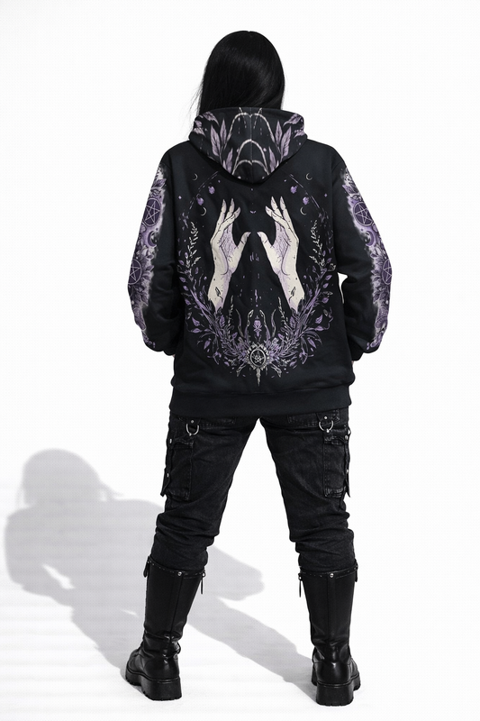 Wiccan Ritual Hoodie | Sacred Moon & Occult Geometry