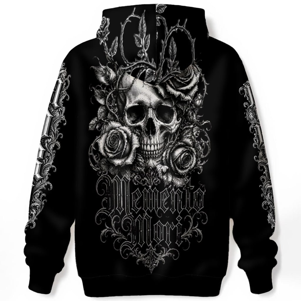 gothic hoodie memento mori back view skull design victorian gothic isolated