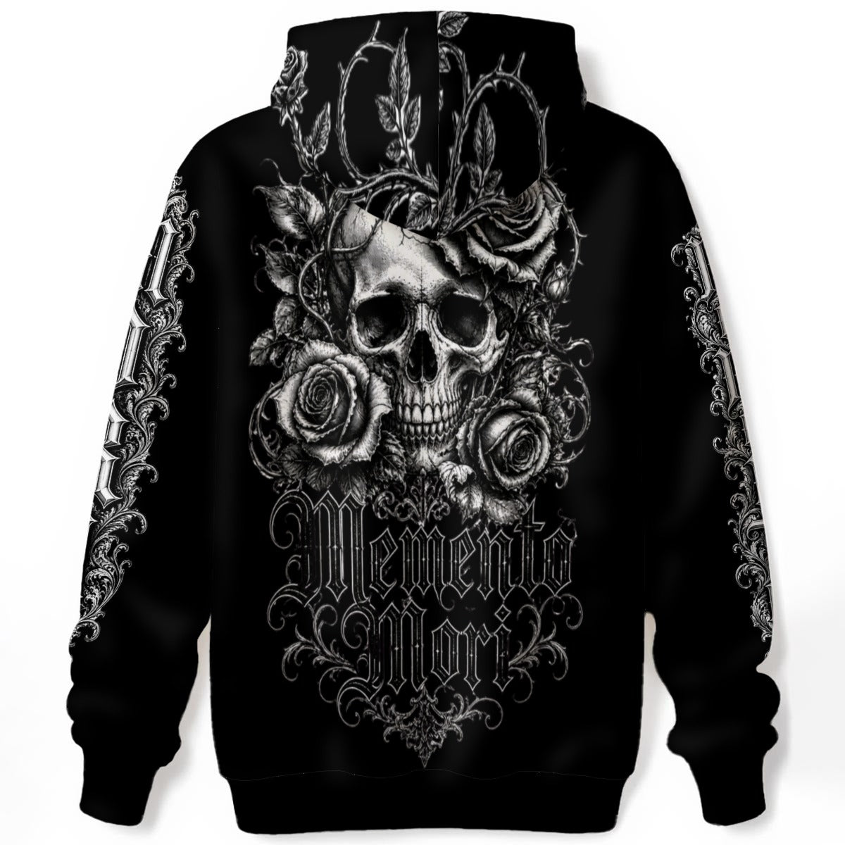 gothic hoodie memento mori back view skull design victorian gothic isolated