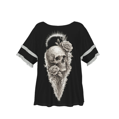 Women in a Gothic Lolita blouse with ruffles