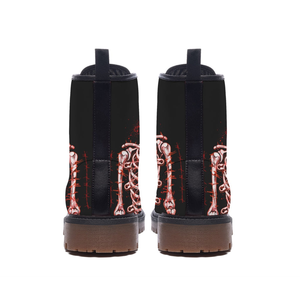Punk Womens Screaming Skeleton Combat Boots | Horror Punk Aesthetic | Vegan Leather
