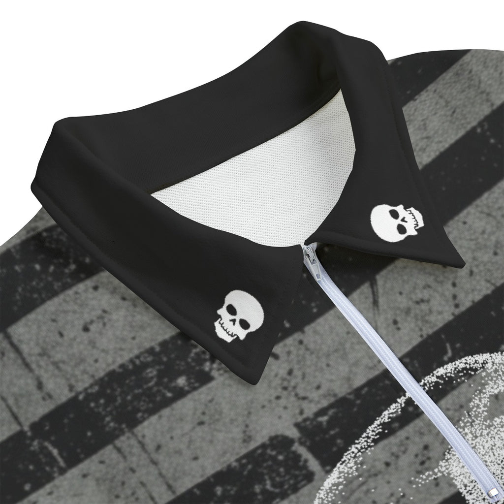 Grunge Striped Skull Half Zip Sweatshirt | Vintage Washed 310 GSM