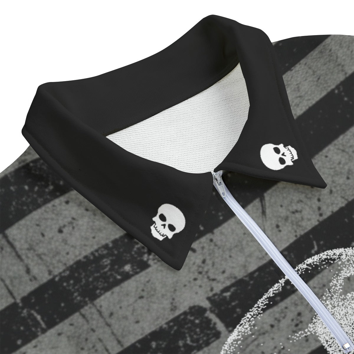 Grunge Striped Skull Half Zip Sweatshirt | Vintage Washed 310 GSM