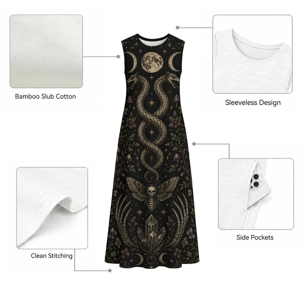 Witchcore Cotton Maxi Dress with Pockets – Wicca Summer Dress | Whimsigoth | Boho