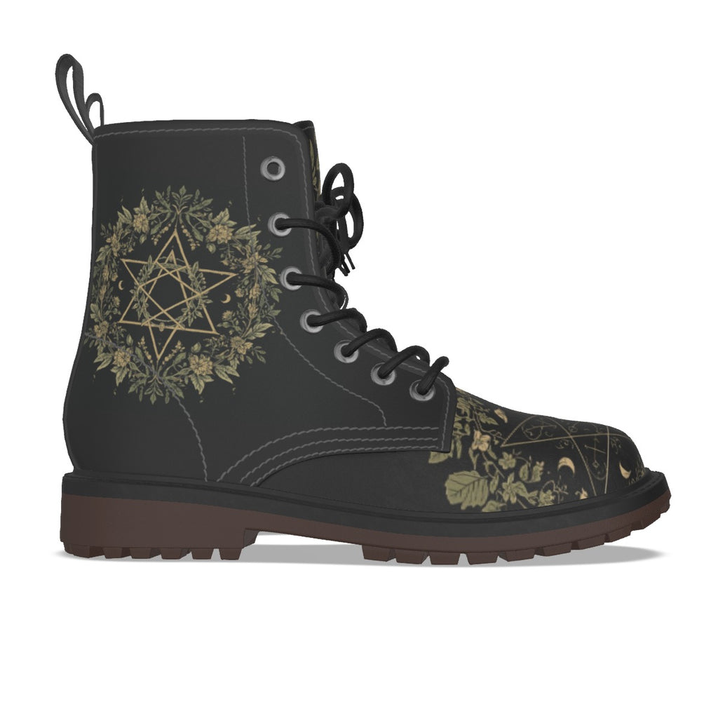 Women's Gothic Boots | Occult Botanical Wiccan Symbols & Flora