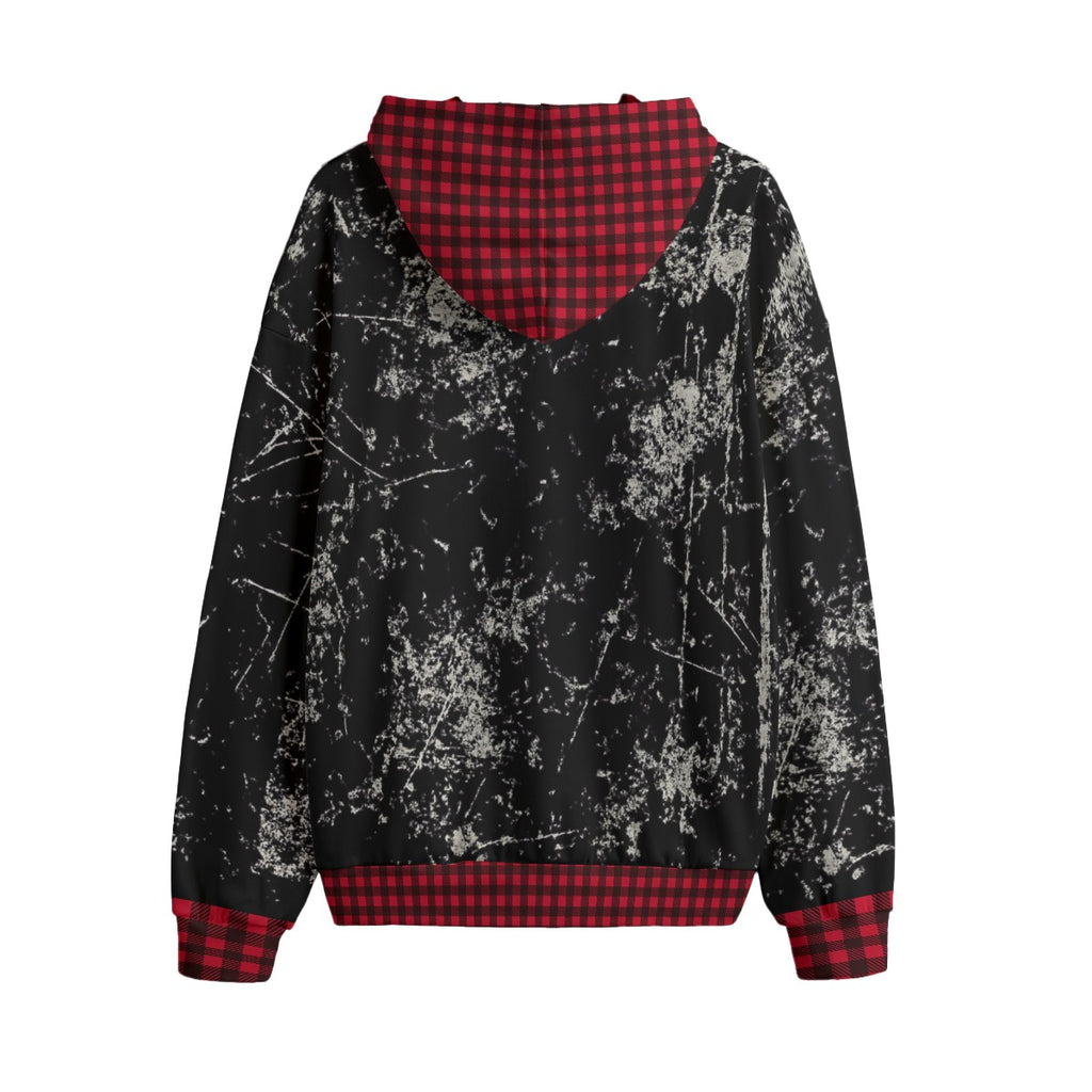Grunge Chaos Oversized Hoodie | Red Tartan Distressed Streetwear