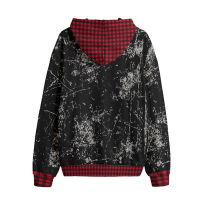 Grunge Chaos Oversized Hoodie | Red Tartan Distressed Streetwear