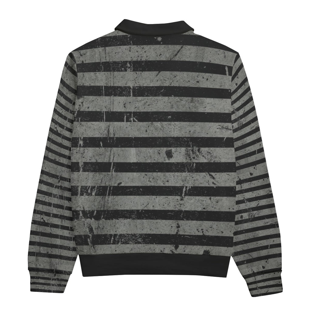 Grunge Striped Skull Half Zip Sweatshirt | Vintage Washed 310 GSM