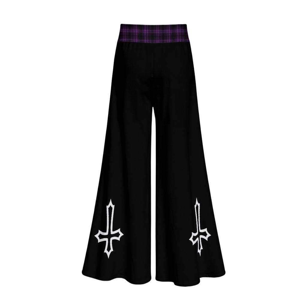 Women’s Gothic Wide Leg Pants | Witchcore Moon & Bats – Alternative Wide Leg Trousers