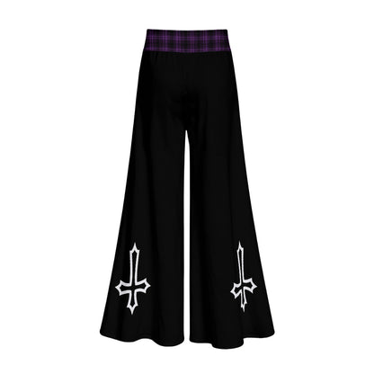 Women’s Gothic Wide Leg Pants | Witchcore Moon & Bats – Alternative Wide Leg Trousers