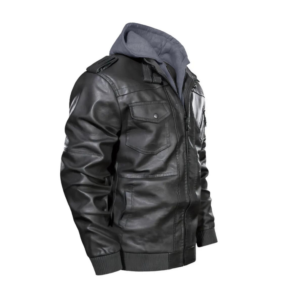 A Decayed Barrow Death Metal Leather Hoodie Jacket
