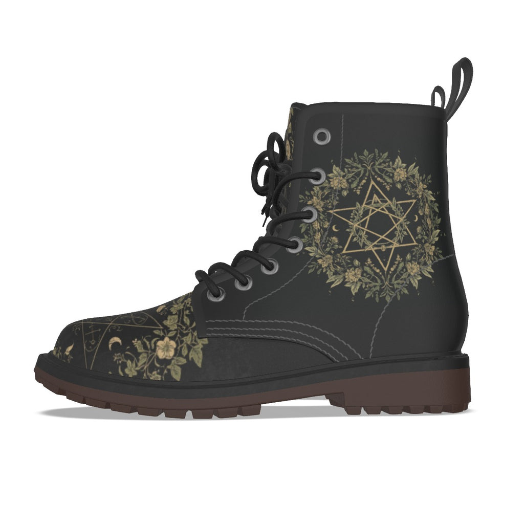 Women's Gothic Boots | Occult Botanical Wiccan Symbols & Flora