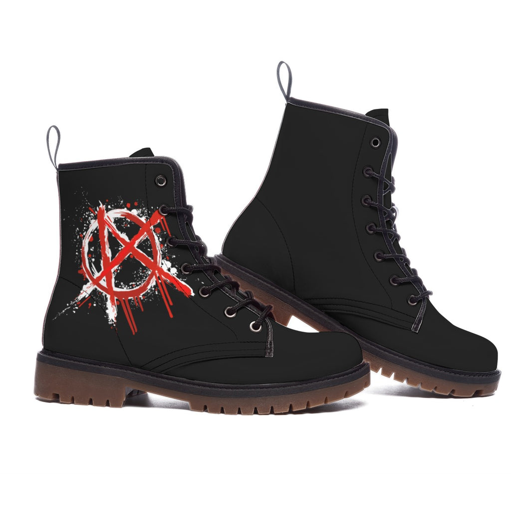Punk Combat Boots | Anarchy Stomp Graffiti Rebel Design | Vegan Leather