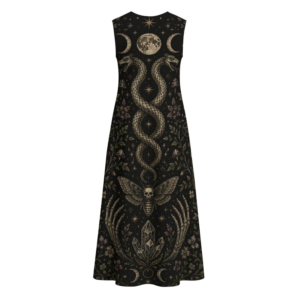 Witchcore Cotton Maxi Dress with Pockets – Wicca Summer Dress | Whimsigoth | Boho