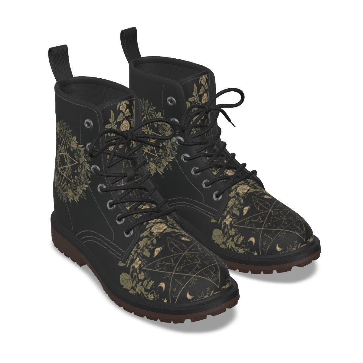Women's Gothic Boots | Occult Botanical Wiccan Symbols & Flora