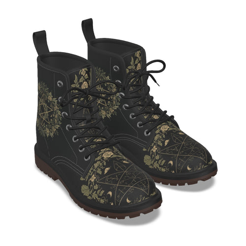 Women's Gothic Boots | Occult Botanical Wiccan Symbols & Flora