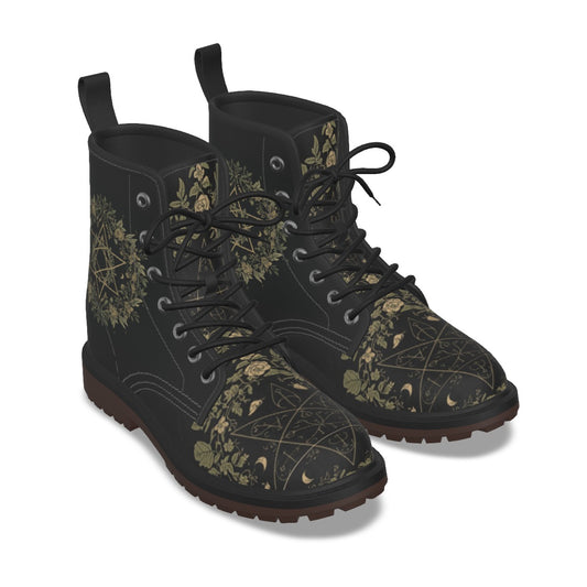 Women's Gothic Boots | Occult Botanical Wiccan Symbols & Flora