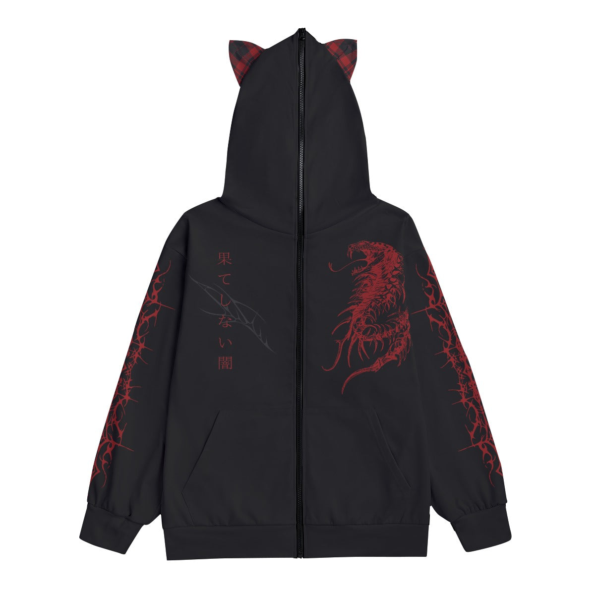 Japanese Gothic Harajuku Cat Ear Hoodie | AKAI NEKO Full-Zip