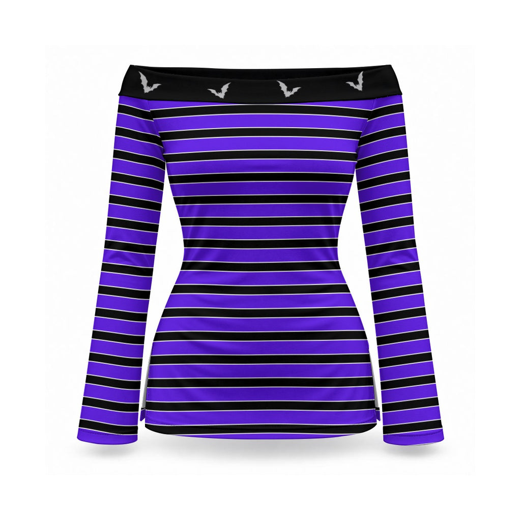 Women's Gothic Witchy Off Shoulder Top | Purple Sky Bat
