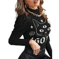 Gothic Turtleneck Puff Sleeve Bodysuit | Gothic Mystic Cat | Dark Familiar