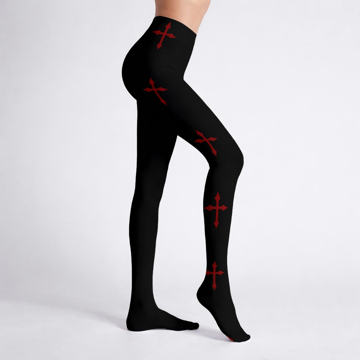 Women's Gothic Nylon Tights | Dark Blood Crusader Cross
