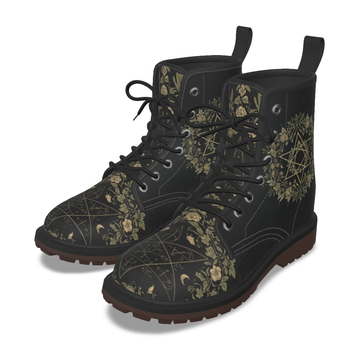 Women's Gothic Boots | Occult Botanical Wiccan Symbols & Flora