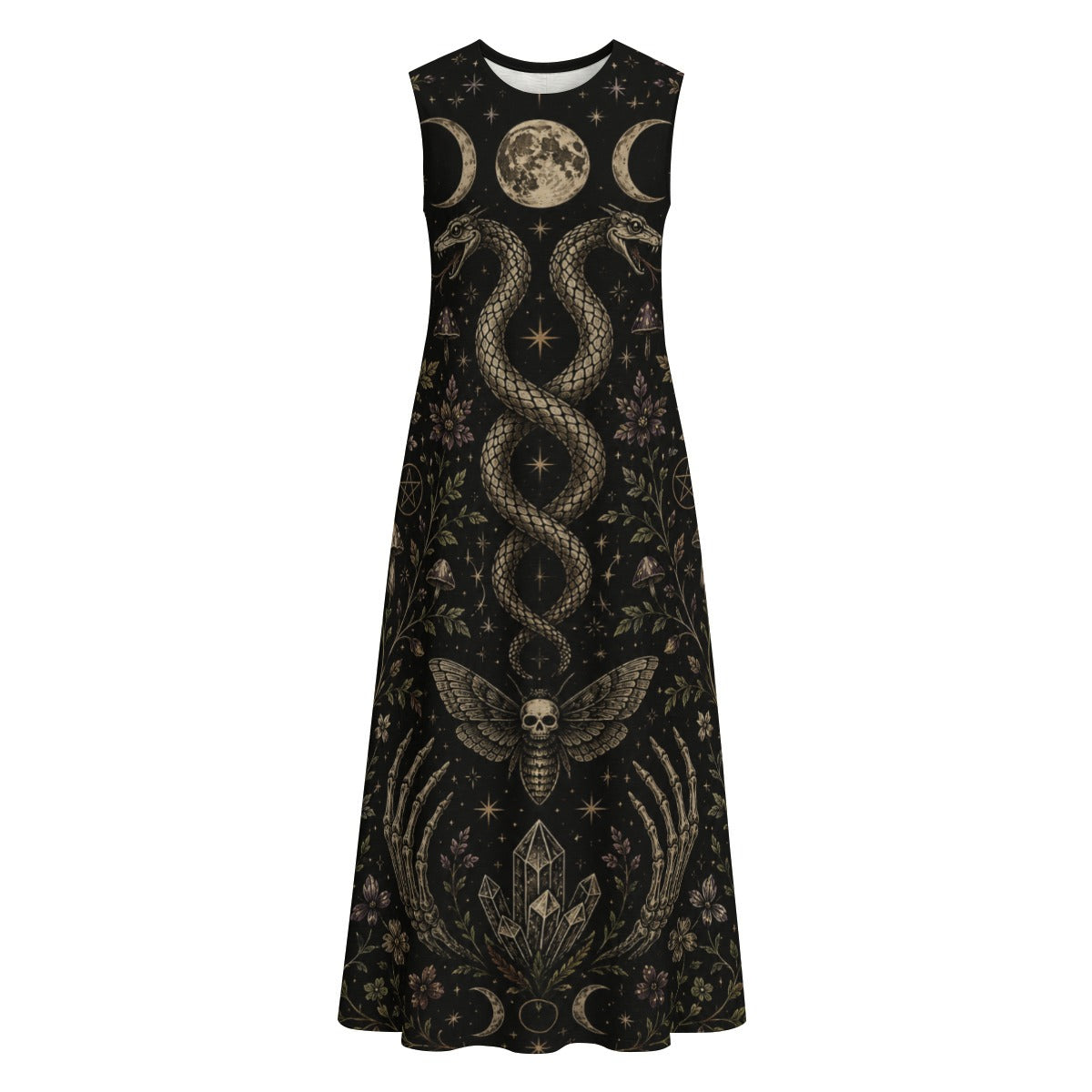 Witchcore Cotton Maxi Dress with Pockets – Wicca Summer Dress | Whimsigoth | Boho