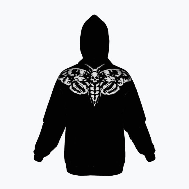 Gothic Zip Hoodie | Black Cathedral Death's Moth | Premium Full Print 280 GSM