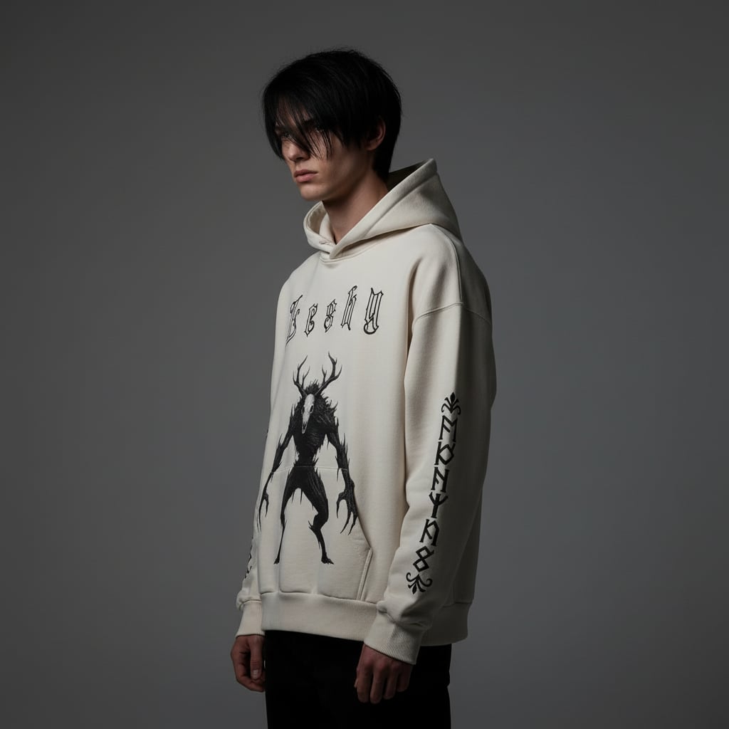 Beige Slavic-Goth Leshy Master Dark Forest Sweatshirt