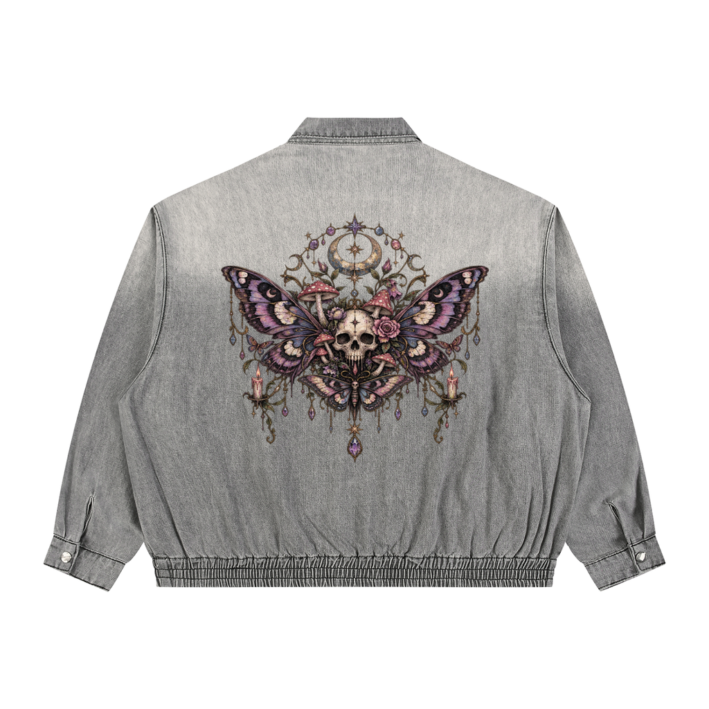 Gothic Wiccan Denim Jacket | Death Moth & Moon Ritual | Unisex