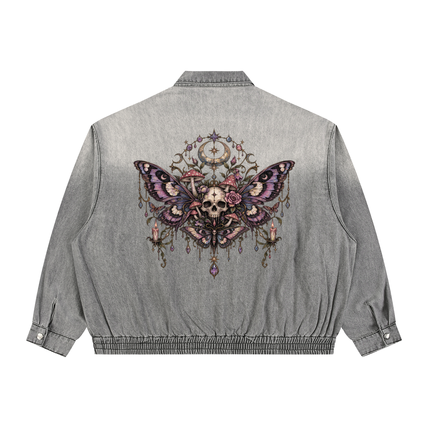 Gothic Wiccan Denim Jacket | Death Moth & Moon Ritual | Unisex