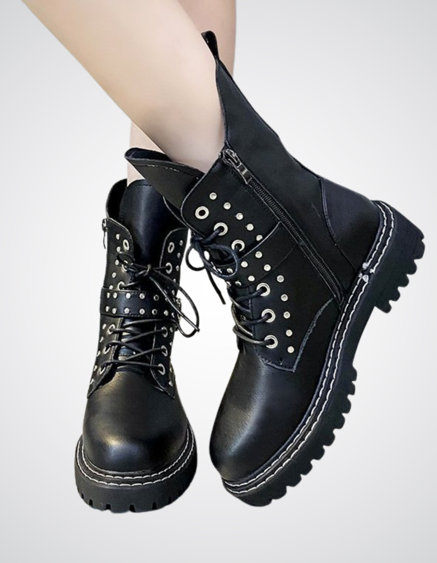 Women's Black Metal Dark Goth Knight Boots