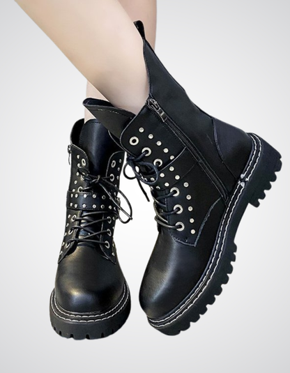 Women's Black Metal Dark Goth Knight Boots