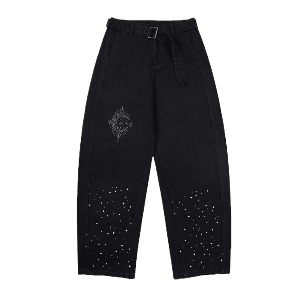 Gothic Denim Pants Occult Celestial Moon