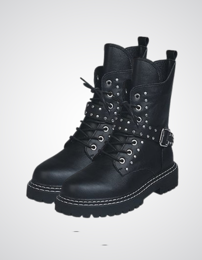 Women's Black Metal Dark Goth Knight Boots