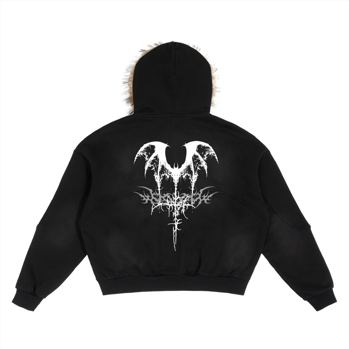 Y2K Gothic Fur Trim Zip Hoodie – Cyber Sigilism | Heavyweight 360 GSM
