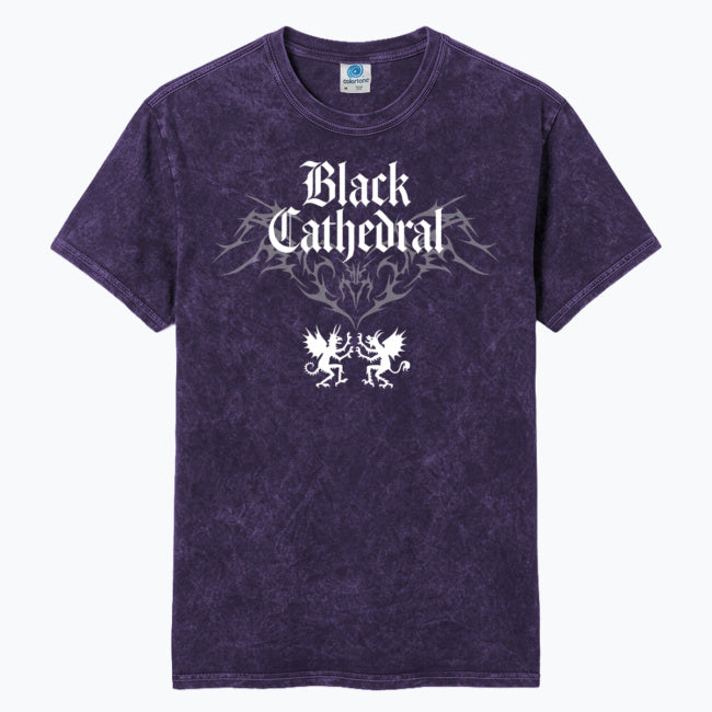 Gothic Vintage Washed T-Shirt | Black Cathedral Devil Crest | Gothic Darkwear T-Shirt 100% Cotton