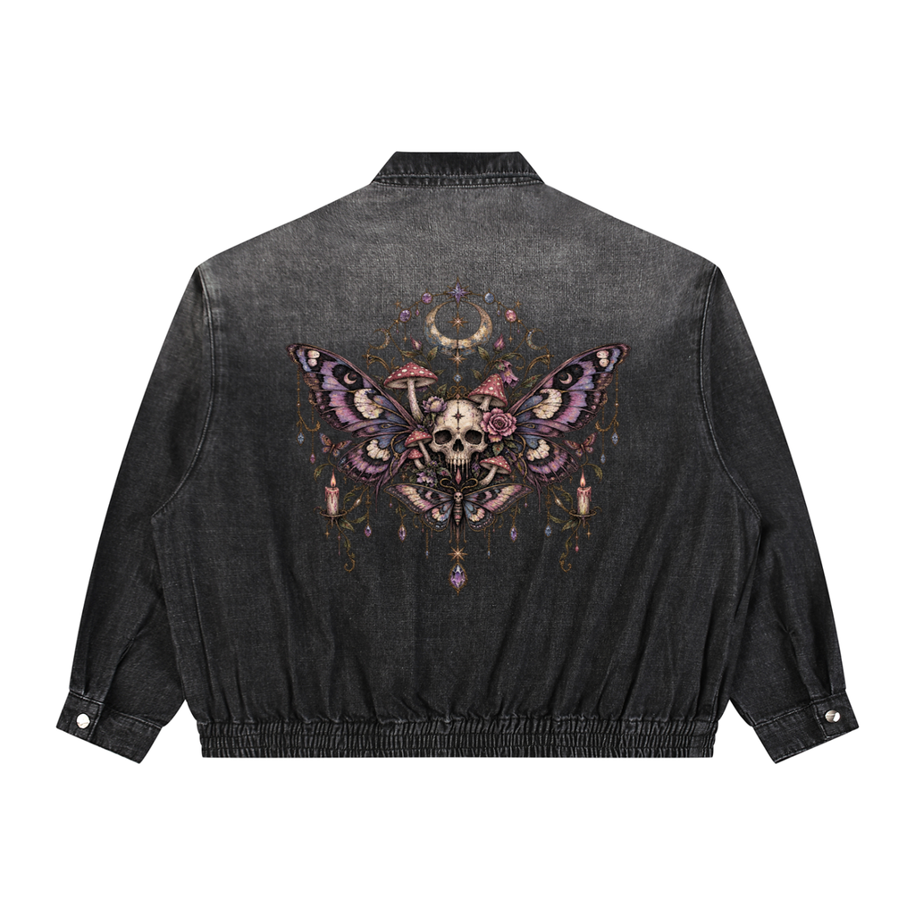Gothic Wiccan Denim Jacket | Death Moth & Moon Ritual | Unisex