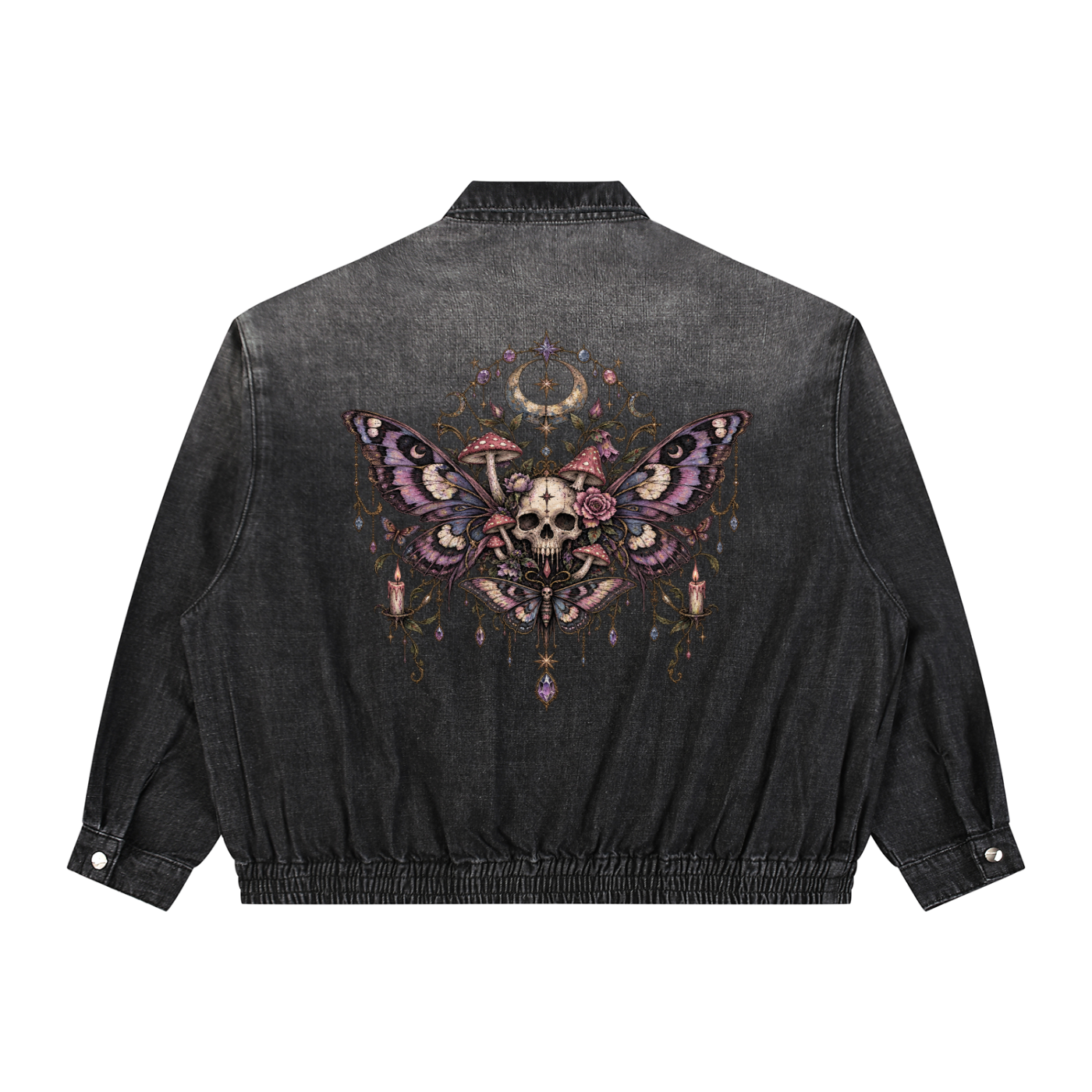 Gothic Wiccan Denim Jacket | Death Moth & Moon Ritual | Unisex