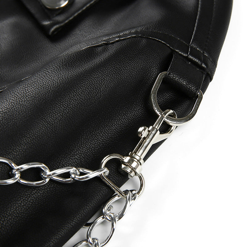 Basic Metal Armor Heavy Metal Women's Crop Leather Jacket
