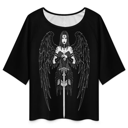 Gothic Women's T-Shirt Dark Angel | Occult Fallen Angel Loose Fit | Gothic Boat Neck Top 3/4 Sleeve