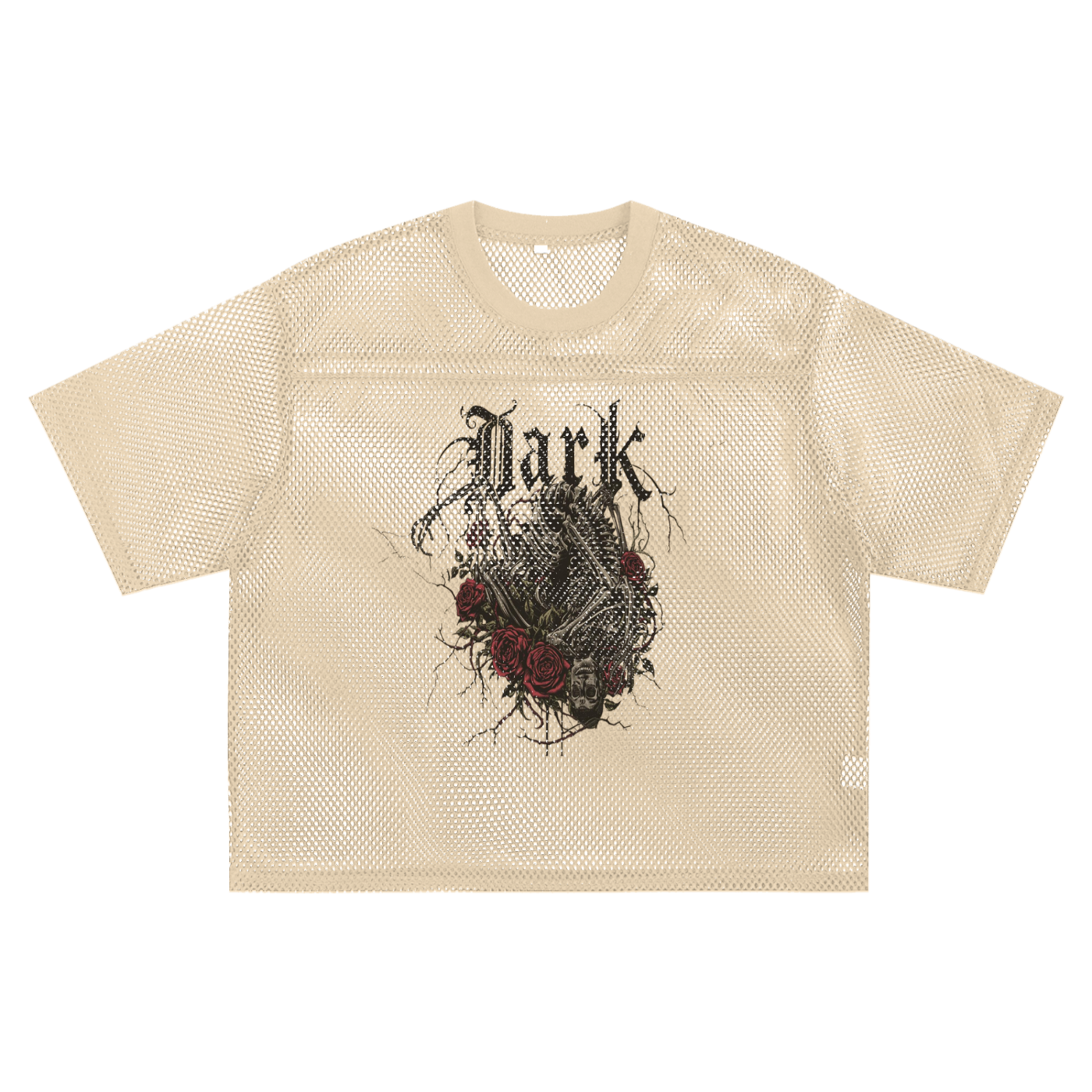 Mesh Grunge Goth Dark Rose T-Shirt – Oversized Streetwear | Mesh Skull T-Shirt | Alt Aesthetic