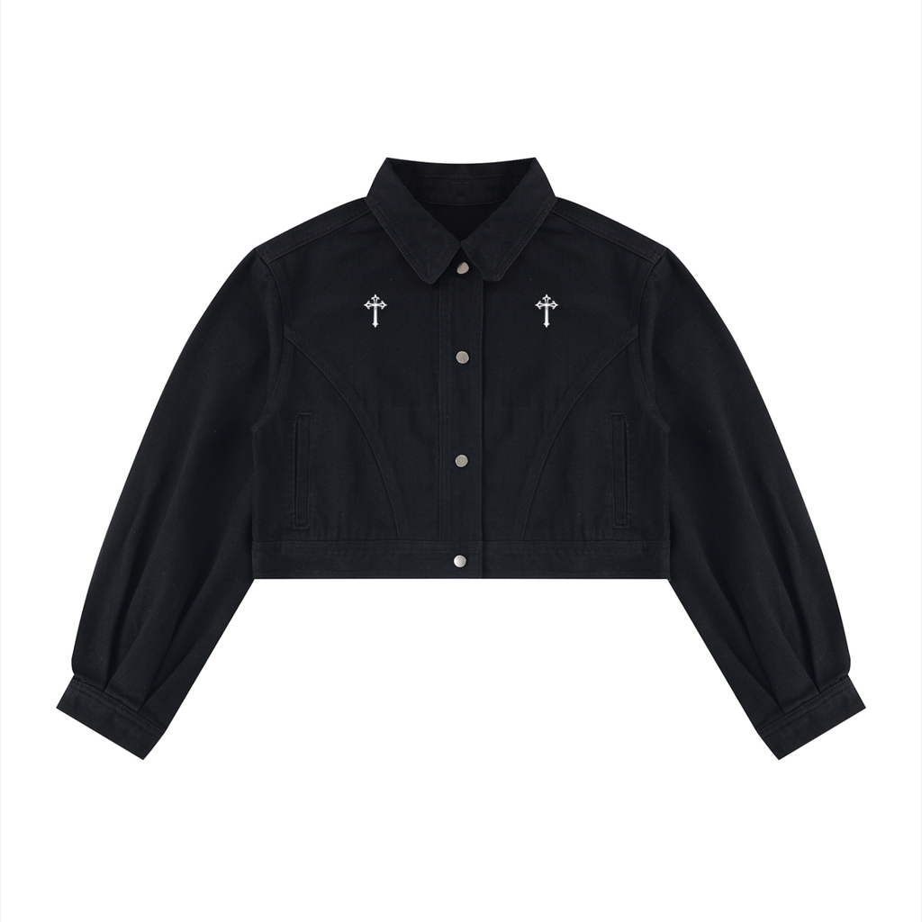 Women's Gothic Cropped Denim Jacket – NIGHTCRAWLER | Heavyweight 420 GSM