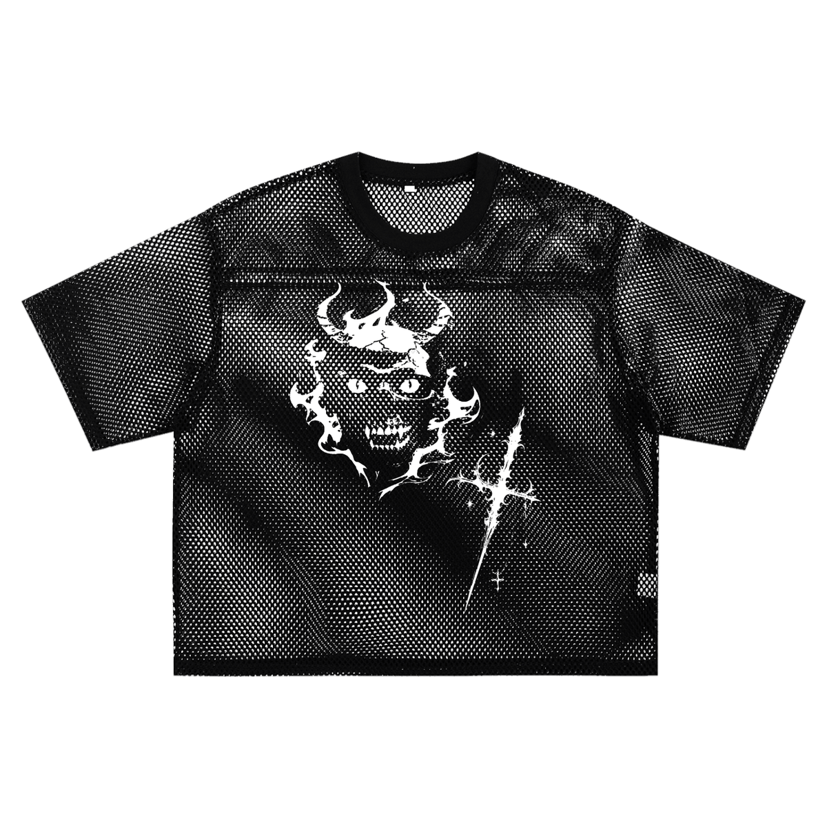 Oversized Gothic Mesh T-Shirt | Demoncore Black – 260 GSM